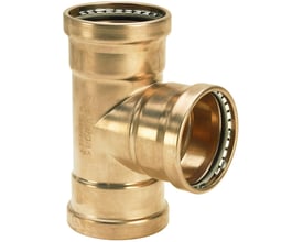 Viega Seapress T-stykke af bronze-lignende CuNi10Fe1,6Mn, 88,9 mm hoveddimension og 54 mm gren.