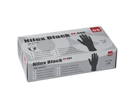 Pakke med 100 stk. Nilex Black PF-606 nitrilhandsker i sort, størrelse L/9 med CE 2777 mærkning.