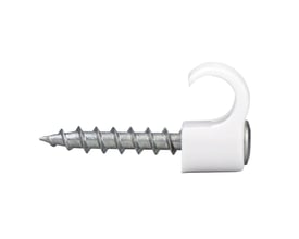 Hvid Schneider Electric TCS-X-C3 skrueclips for montering af runde kabler på 10-14mm diameter.