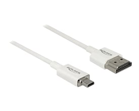 DeLock High Speed HDMI-kabel med Ethernet i hvid, 0,25 meter, med HDMI-A og HDMI Micro-C stik i hver ende.