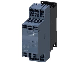 Siemens SIRIUS softstarter S0, 38A, 18,5kW med fjederterminaler og synlige mærkningsdetaljer på mørkeblå enhed.