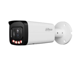 Dahua 2 MP netværks-bulletkamera med motoriseret 2,7–13,5 mm objektiv, hvidt hus og sort front med lysdioder.
