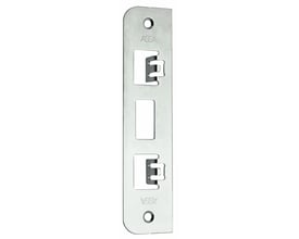Plan slutblik fra Assa Abloy, model 1264-6, med aflange åbninger og to skruehuller i sølvfarvet finish.