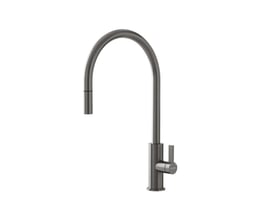 Lavabo Alkymist 587 RS køkkenarmatur i gunmetal med høj, buet C-tud, udtræk og 1-grebsbetjening.