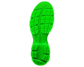 Atlas sikkerhedssko Flash 2605 XP S1P, størrelse 47, med grøn ydersål og synligt 'atlas' logo på en hvid baggrund.