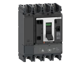 Schneider Electric ComPacT NSX 320F DC 4-polet maksimalafbryder med en mærkestrøm på 320A og en brydeevne på 36 kA ved 750VDC.
