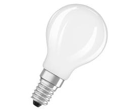 Hvid mat LED kronepære med E14 fatning, 3,4W, som erstatter 40W glødepærer for behageligt lys.