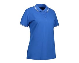 ID Identity klassisk dame poloshirt i azurblå med stretch og hvide kontraststriber på kraven og ærmerne.