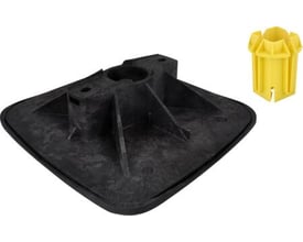 Walraven BIS Yeti støttesystem 335x335 i sort plast, med en gul indsats ved siden af på hvid baggrund.