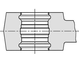 Illustration af en presning på et 20mm rør med præcise konturer, der viser Rems Mini-presstang G anvendelse.