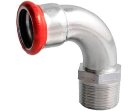 Unico forzinket overgangsbøjning 90gr med 22mm presmuffe og 3/4" udvendigt gevind.