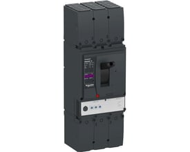 Schneider Electric ComPacT NSX400K 3-polet maksimalafbryder med MicroLogic 2.3 strømrelæ og 250A mærkestrøm i mørkegrå plast.
