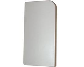 Detaljebillede af Gabotherm endestykke i lysegrå, der viser den afrundede kant og den glatte finish.