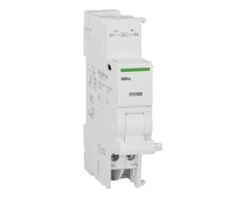 Schneider Electric udkoblingsspole iMNS 230VAC, set fra front med tydelig mærkning af 'iMNs' og grøn statusindikator.