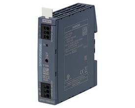 Siemens SITOP PSU6200 strømforsyning, 12V/2A, med input 120-230V AC/DC og output 12V DC, vist fra siden.