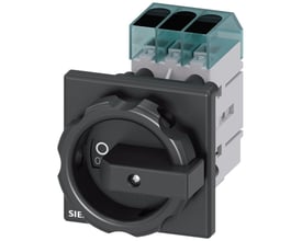 Siemens 3LD3 lastafbryder, 3-polet, 32A, med drejeligt håndtag og tydelige mærker for 'I' og 'O' positioner.