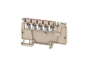 Weidmüller Distributionsklemme AAP12 2,5 LI RD med push-in tilslutning og fem udtag i beige og rød.