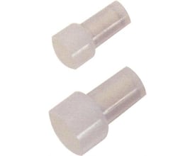 To Elpress A2500E helisolerede endemuffer til 1-3mm² Cu-ledere, fremstillet af transparent polyamid.