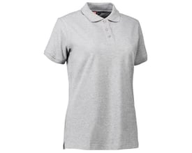 ID Identity polo dame i grå melange pique kvalitet med stretch, vist forfra i størrelse XS.