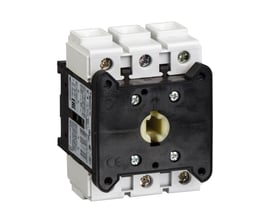 Schneider Electric TeSys Vario kontaktkrop V3 på 63 A med tre poler, set skråt forfra med rund akselåbning.