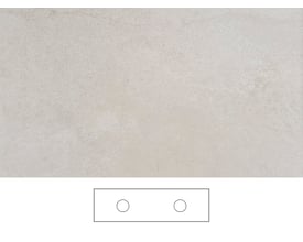 Svedbergs Jura bordplade i beige med dobbelt udskæring, vist ovenfra med en skitse af de to udskæringer.