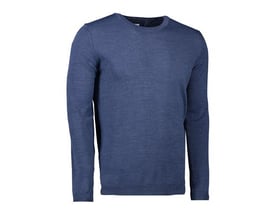 Forreste del af Seven Seas pullover S650, str. XL, i blå melange, med fokus på den runde halsudskæring.