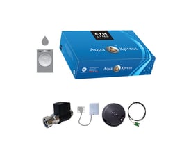 Samlet pakke til vandstop fra CTM Lyng med Aqua Xpress, inklusive magnetventil, sender og fugtsensor.