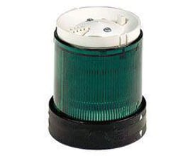 Schneider Electric lysenhed XVBC2B3 med fast grønt LED lys og 24V AC/DC spænding på hvid baggrund.