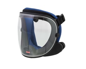 CleanAIR UniMask TR1 helmaske i one size med blåt stof og klart visir, godkendt til EN 12941 TH3.
