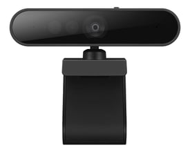 Lenovo Performance FHD webcam i sort med 1920x1080 opløsning og USB-C tilslutning, monteret på en clip/stand.