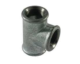 Unico tee 3/8" galvaniseret med tre muffegevind, fremstillet i blødstøbt jern efter ISO 49 standarden.
