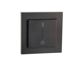 SG Armaturen timer i sort design med tænd/sluk-symbol og fem indikatorlamper til visning af resterende tid.