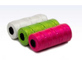 Roliba mursnor sæt med tre ruller i farverne hvid, neon grøn og pink nylon, 1.2 mm tykkelse og 120 meter længde.