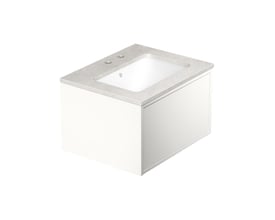 Gustavsberg Ducentic vaskeskab i hvid med lysegrå bordplade, viser 470 x 590 x 364 mm dimensioner og to huldannelser til armatur.