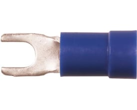 Elpress blå isoleret gaffelkabelsko til 1,5-2,5mm² ledere med M3,5 laske i elektrolyt kobber.