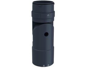 Detaljeret billede af Schneider Electric lystårn XVU Ø60 knækbar krop, der viser den sorte finish og knækfunktionen.