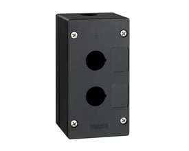 Schneider Electric Harmony XALG trykknapboks med 2 huller i sort plast, designet til aggressive miljøer og ZB5AC-serien.