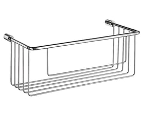 Smedbo væghængt sæbe- og svampekurv i poleret krom udført i massiv, rustfri messing med skjult montering, måler 267x117x105 mm.