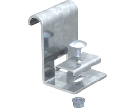 OBO Bettermann afgreningsklemme i stål med Sendzimir finish, 60 mm bred, inkluderer bolt og møtrik til kabelstiger.