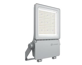 Grå Ledvance Floodlight Flex-projektør med synligt LED-felt og monteringsbeslag, 80 W og 8400 lm.