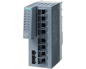 Siemens SCALANCE XC108 unmanaged Industrial Ethernet switch med otte 10/100 Mbit/s RJ45 porte og LED-diagnostik.