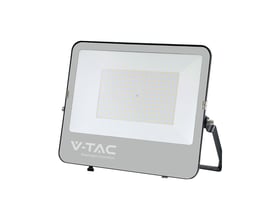 V-TAC 200W LED projektør i grå, isoleret og vist fra siden på en ren hvid baggrund.