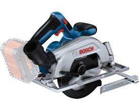 Bosch GKS 18V-57-2 solo rundsav med 165mm savklinge og parallelanslag, den orange 18V batteripakke er illustreret bagved.