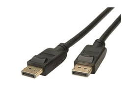 DisplayPort kabel V.1.4 han/han med 3 meter længde, viser de to sorte stik med guldbelagte kontakter.