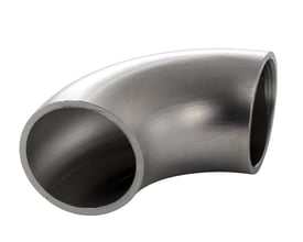 Svejsebøjning i rustfrit stål 316L med 90° vinkel og 375mm bukkradius, udvendig diameter 254mm.