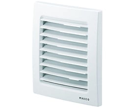 Nærbillede af Maico Ventilatoren SG100 murrist, der viser detaljerne i det faste gitter og hvide plastmateriale.