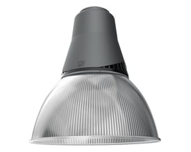 Ansell Lighting Deco HB1 PC LED pendel med justerbar lysfarve og 40W effekt, vist med en klar polycarbonat refraktor.