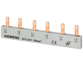 Siemens SENTRON 5ST3 607 PIN samleskinne til 10mm² kabel, 3x2-faset design med tydelig mærkning og CE-godkendelse.