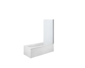 Contura Shower Space brusevæg i en L-formet montering på et hvidt badekar, vist isoleret mod hvid baggrund.