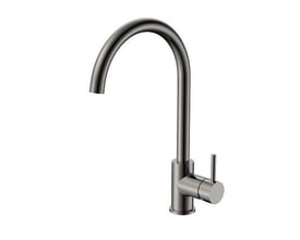 Blue Label køkkenarmatur med høj C-tud i stilfuld gun metal finish, der måler 275 mm i højden.